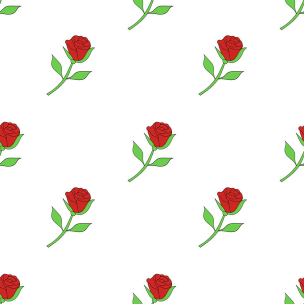 Seamless pattern with red roses on a white background. Vector. - Vector, Imagen