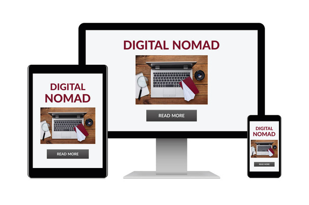 Digitaalinen nomad käsite elektronisten laitteiden eristetty valkoisella taustalla
 - Valokuva, kuva