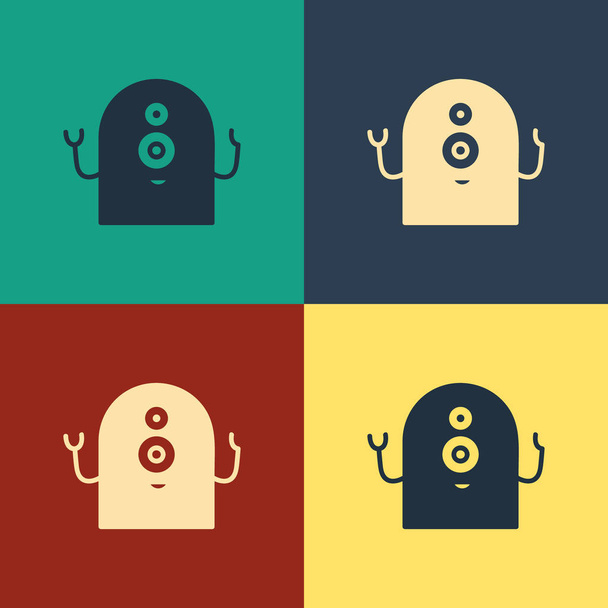 Color Alien icon isolated on color background. Extraterrestrial alien face or head symbol. Vintage style drawing. Vector Illustration - ベクター画像