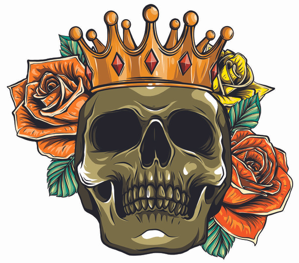 ベクトル図バラと王冠の人間の死の頭蓋骨 - ベクター画像