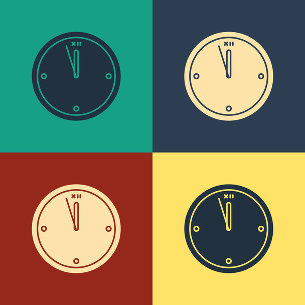 Color Clock icon isolated on color background. Time symbol. Merry Christmas and Happy New Year. Vintage style drawing. Vector Illustration - Wektor, obraz