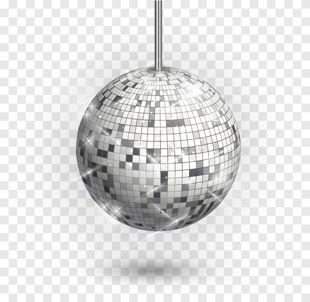Disco ball isolated. Night Club party light element. Bright mirror silver ball design for disco dance club - Vector, Image
