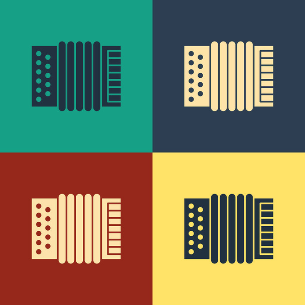Color Musical instrument accordion icon isolated on color background. Classical bayan, harmonic. Vintage style drawing. Vector Illustration - Vector, Image