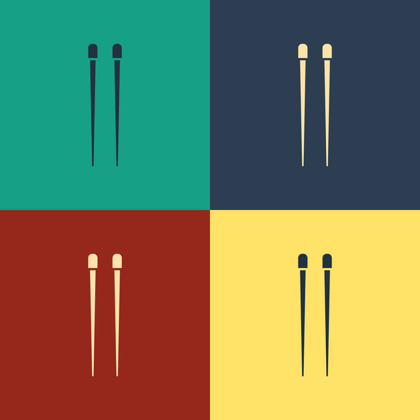 Color Food chopsticks icon isolated on color background. Wooden Chinese sticks for Asian dishes. Oriental utensils. Vintage style drawing. Vector Illustration - Vector, Image