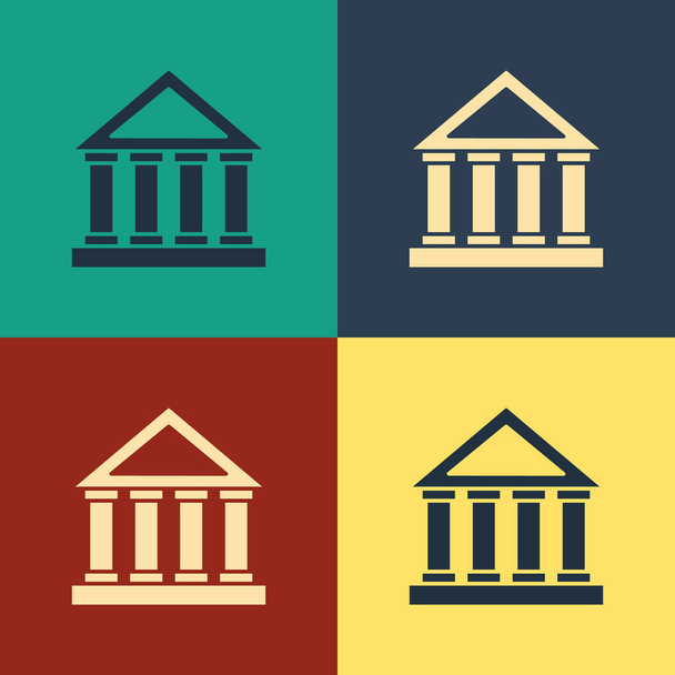 Kolor budynku sądu ikona izolowane na tle koloru. Budynek banku lub muzeum. Rysowanie w stylu vintage. Ilustracja wektora - Wektor, obraz