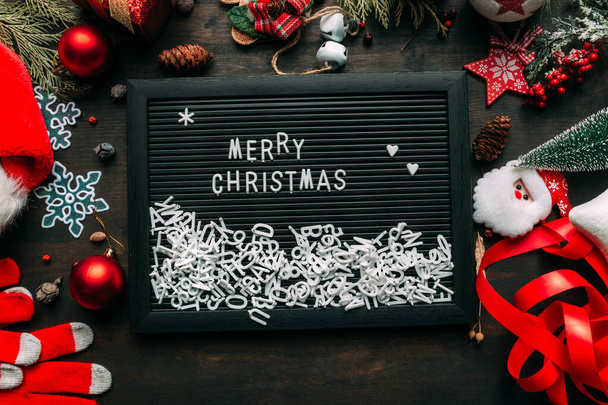 Merry Christmas message top view flat lay - Фото, изображение
