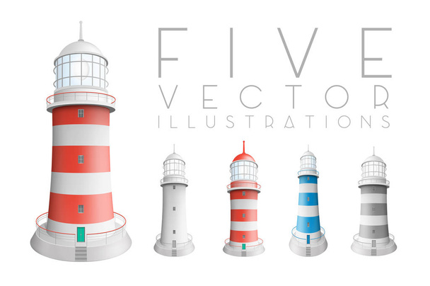 Realistic lighthouses Illustrations  - Vector, Image