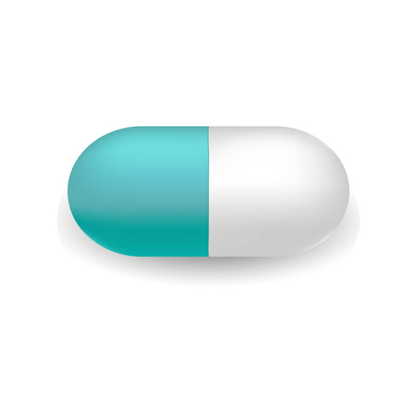 Tabletki farmaceutyczne odizolowane białe tło. Kapsułki - Wektor, obraz