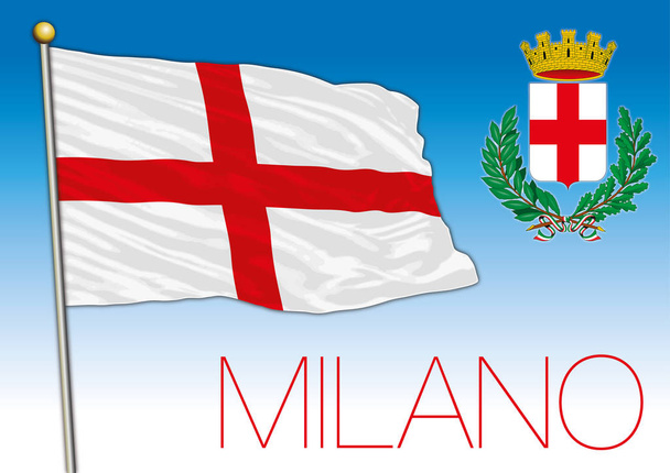 Milánská italská městská vlajka a erb, vektorová ilustrace - Vektor, obrázek