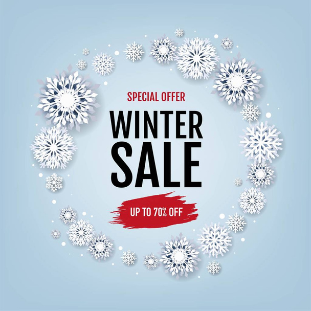 Christmas Sale Poster With snowflakes on Background Vector Illustration - Vector, Image