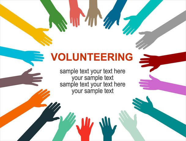 dobrovolnický banner, charitativní ruce, vektorový ilustrační koncept - Vektor, obrázek
