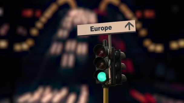 Вулиця знак шлях до Європи - Кадри, відео