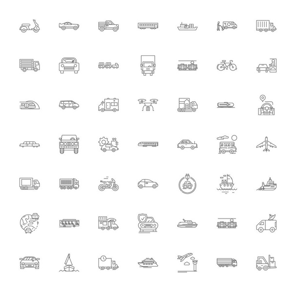 Delivery and logistics linear icons, signs, symbols vector line illustration set - Vector, Image