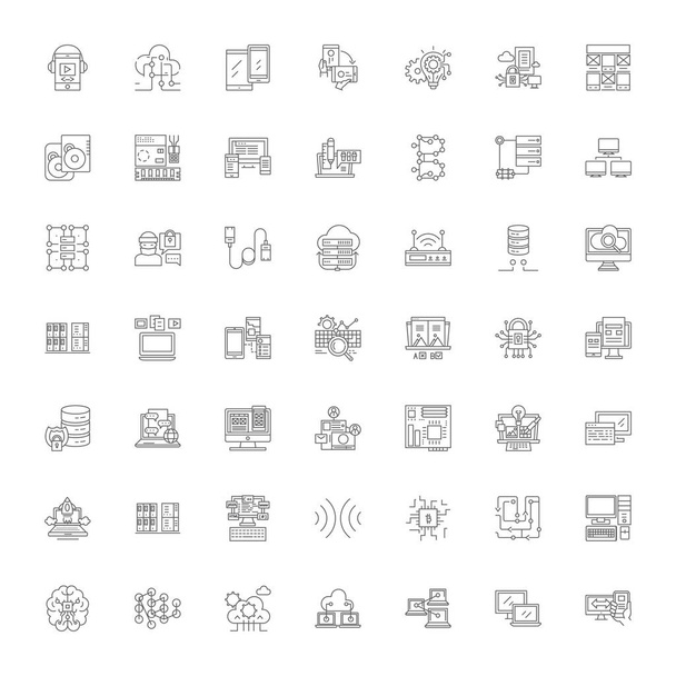 Iconos lineales de trabajo digital, signos, símbolos vector línea ilustración conjunto
 - Vector, Imagen