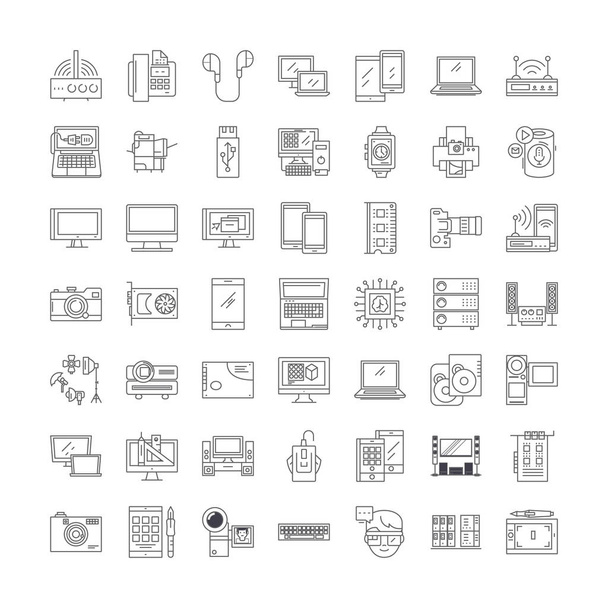 Multimedialne ikony liniowe, znaki, symbole wektor linii zestaw ilustracji - Wektor, obraz