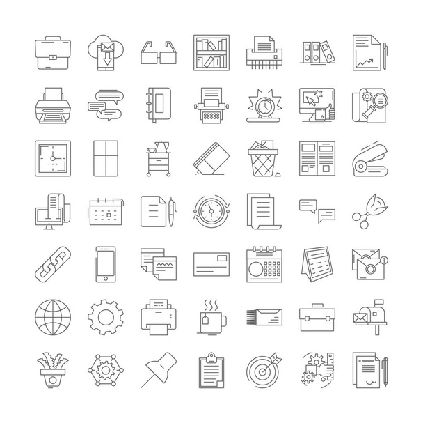Office supplies linear icons, signs, symbols vector line illustration set - Vettoriali, immagini