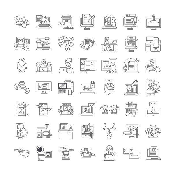 Digital business linear icons, signs, symbols vector line illustration set - Vettoriali, immagini