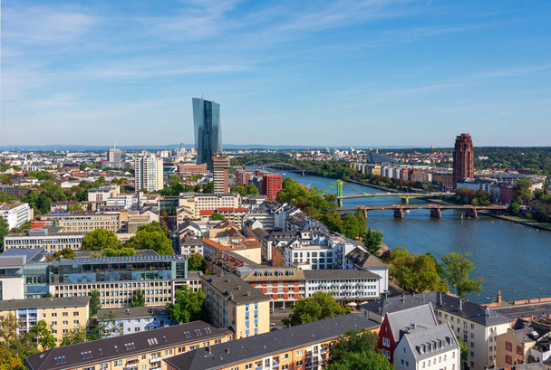 Aerial view over Frankfurt and the Main River. - Photo, Image