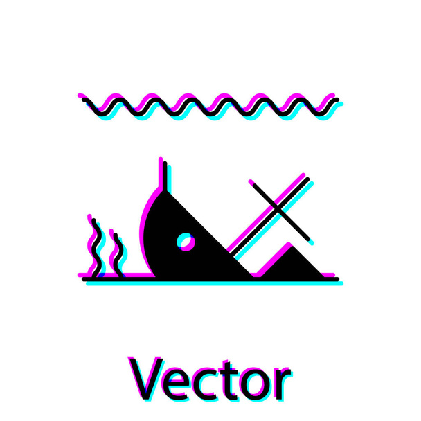 Černá potopená loď na dně moře ikona izolované na bílém pozadí. Vektorová ilustrace - Vektor, obrázek