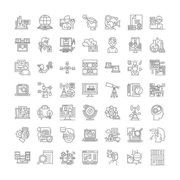 Badania liniowe ikony, znaki, symbole wektor linii zestaw ilustracji - Wektor, obraz