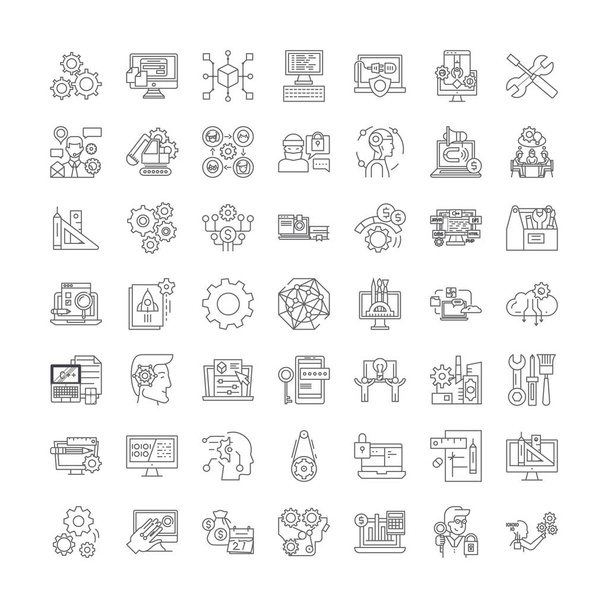 Beállítások lineáris ikonok, jelek, szimbólumvektor vonal illusztrációs készlet - Vektor, kép