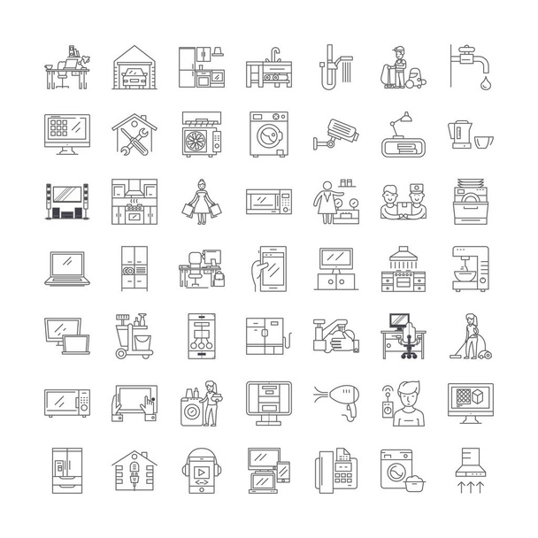 Умные дома линейные иконки, знаки, символы векторные линии иллюстрации набор
 - Вектор,изображение