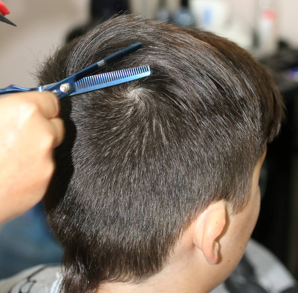 Corte de pelo de un chico en la peluquería. Trimer
. - Foto, imagen