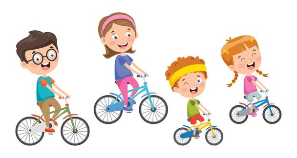 Familia feliz montar en bicicleta juntos
 - Vector, Imagen