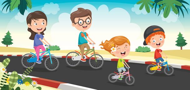 Mutlu Bisiklete Binen Aile Birlikte - Vektör, Görsel