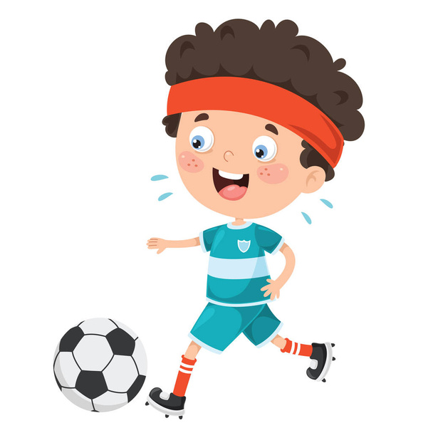 Μικρό παιδί που παίζει ποδόσφαιρο έξω - Διάνυσμα, εικόνα