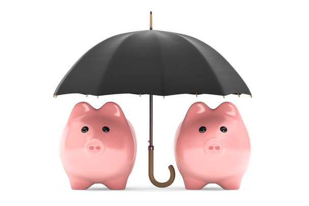 Wealth protection concept. Piggy Banks under umbrella - Photo, Image