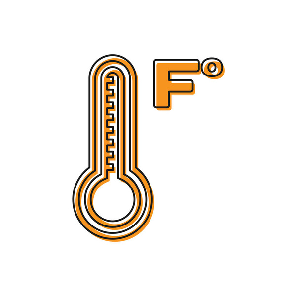 Termômetro de meteorologia laranja medindo calor e ícone frio isolado no fundo branco. Temperatura Fahrenheit. Ilustração vetorial
 - Vetor, Imagem