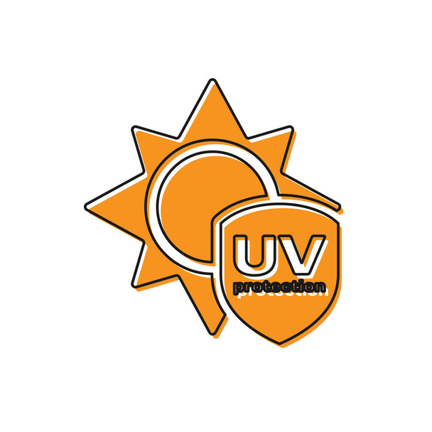 Icona di protezione UV arancione isolata su sfondo bianco. Sole e scudo. Radiazioni ultraviolette. Segno solare SPF. Illustrazione vettoriale
 - Vettoriali, immagini
