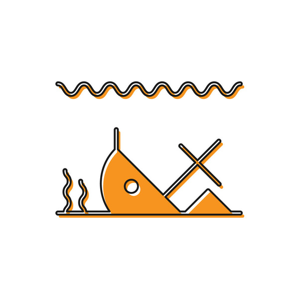 Orangefarbenes versunkenes Schiff auf dem Grund des Meeres, isoliert auf weißem Hintergrund. Vektorillustration - Vektor, Bild