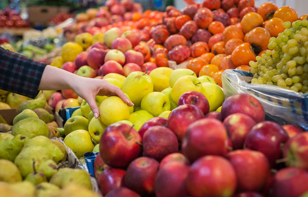 Ragazza caucasica acquistare verdure fresche prodotti alimentari al marchio
 - Foto, immagini