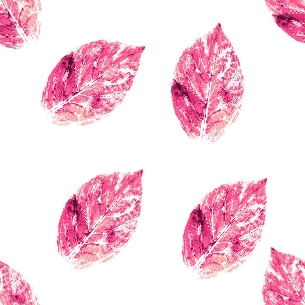 Pink and White Abstract leaves silhouette seamless pattern. Hand - 写真・画像