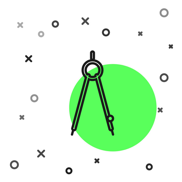 Schwarze Linie Zeichenkompasssymbol isoliert auf weißem Hintergrund. Kompass-Zeichen. Zeichen- und Erziehungswerkzeuge. Geometrisches Instrument. Vektorillustration - Vektor, Bild