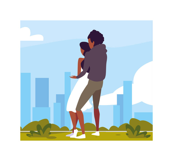 Пара влюблённых гуляющих в парке - Вектор,изображение