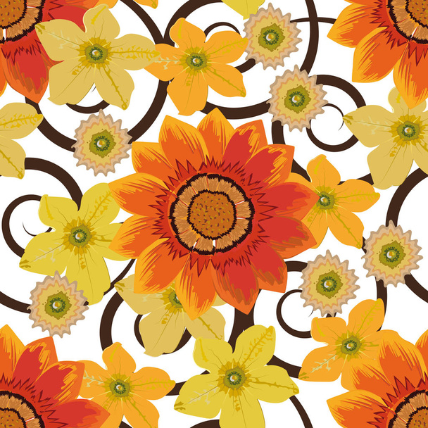 Art floral vector seamless pattern with sunflower. Yellow flowers isolated on white background. - Vecteur, image