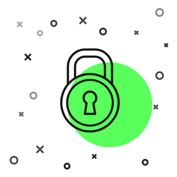 Fekete vonal Lock ikon elszigetelt fehér háttér. Lakat jel. Biztonság, biztonság, védelem, adatvédelem. Vektorillusztráció - Vektor, kép