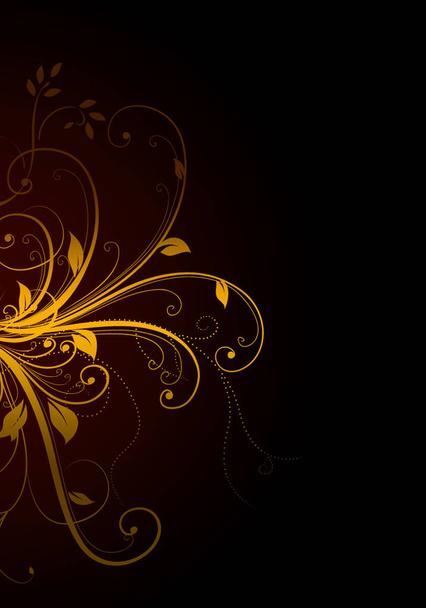 Elegant dark background with golden swirls and space for your text - Photo, Image