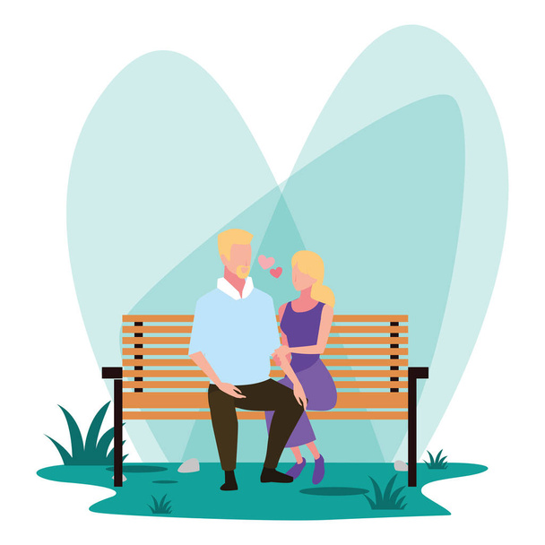 paar verliefde mensen zittend in de parkstoel - Vector, afbeelding