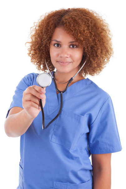 African American nurse holding a stethoscope - Black people - Photo, Image