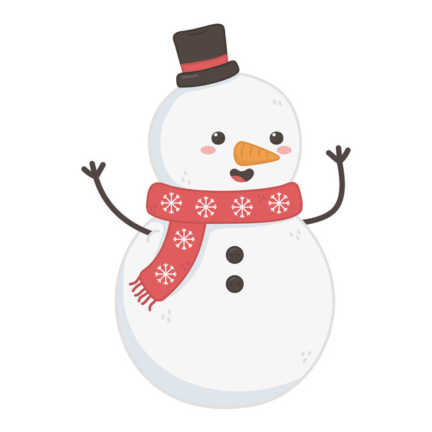 snowman with black hat and scarf decoration merry christmas - Vektori, kuva