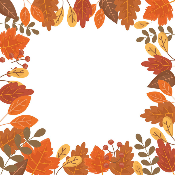 herfst gebladerte bladeren decoratie frame witte achtergrond - Vector, afbeelding