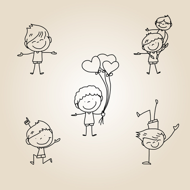 mano disegno cartone animato bambini felici - Vettoriali, immagini