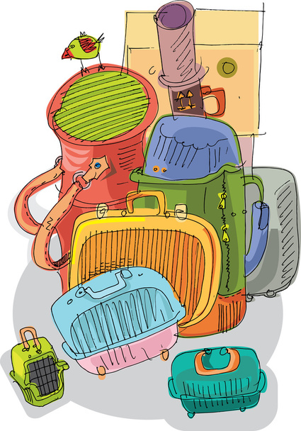Pilha de bagagem - desenho animado
 - Vetor, Imagem