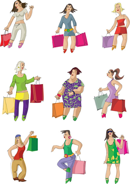 Set of shopping girl - Vector, Image