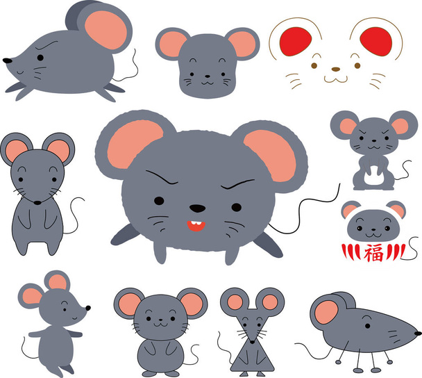 面白いとかわいいマウスセット - ベクター画像