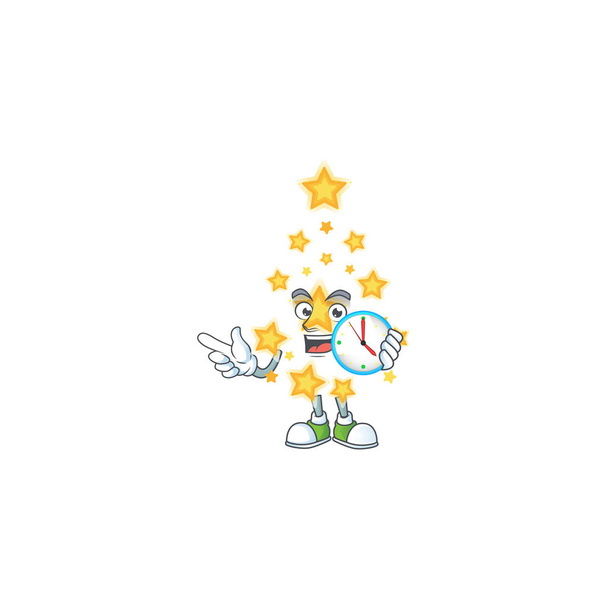 Com relógio sorrindo Natal estrela desenho animado mascote estilo
 - Vetor, Imagem